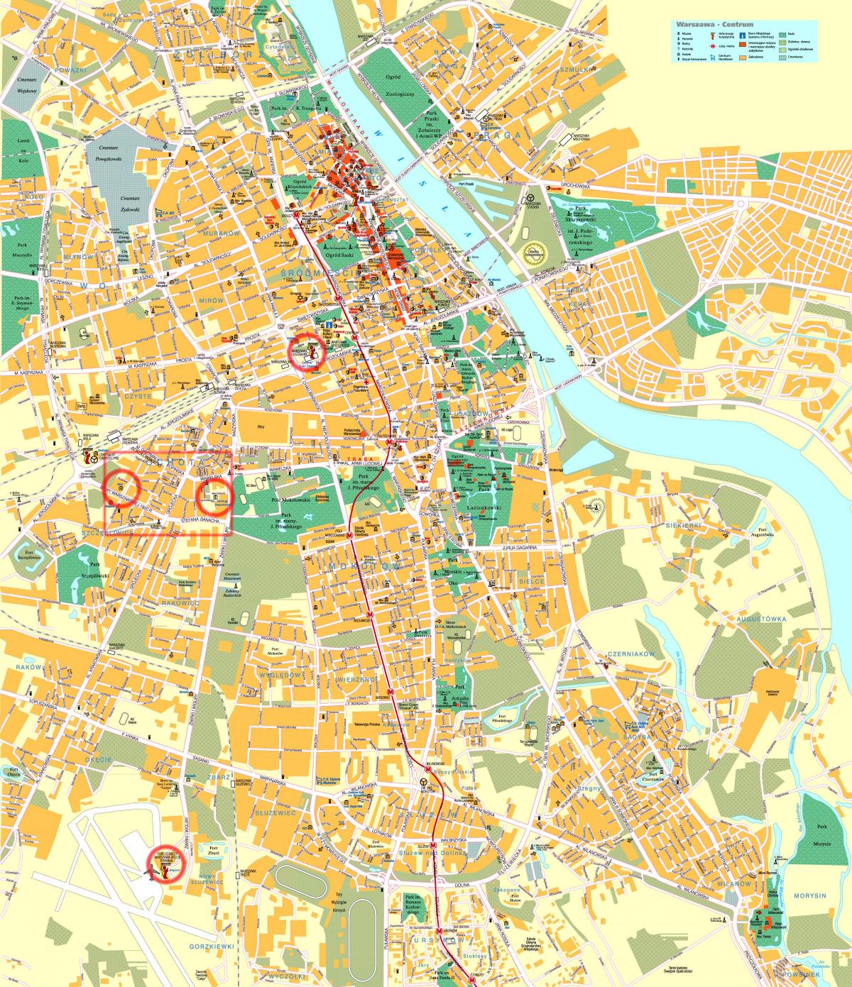 מפת הרחוב של מרכז העיר ורשה