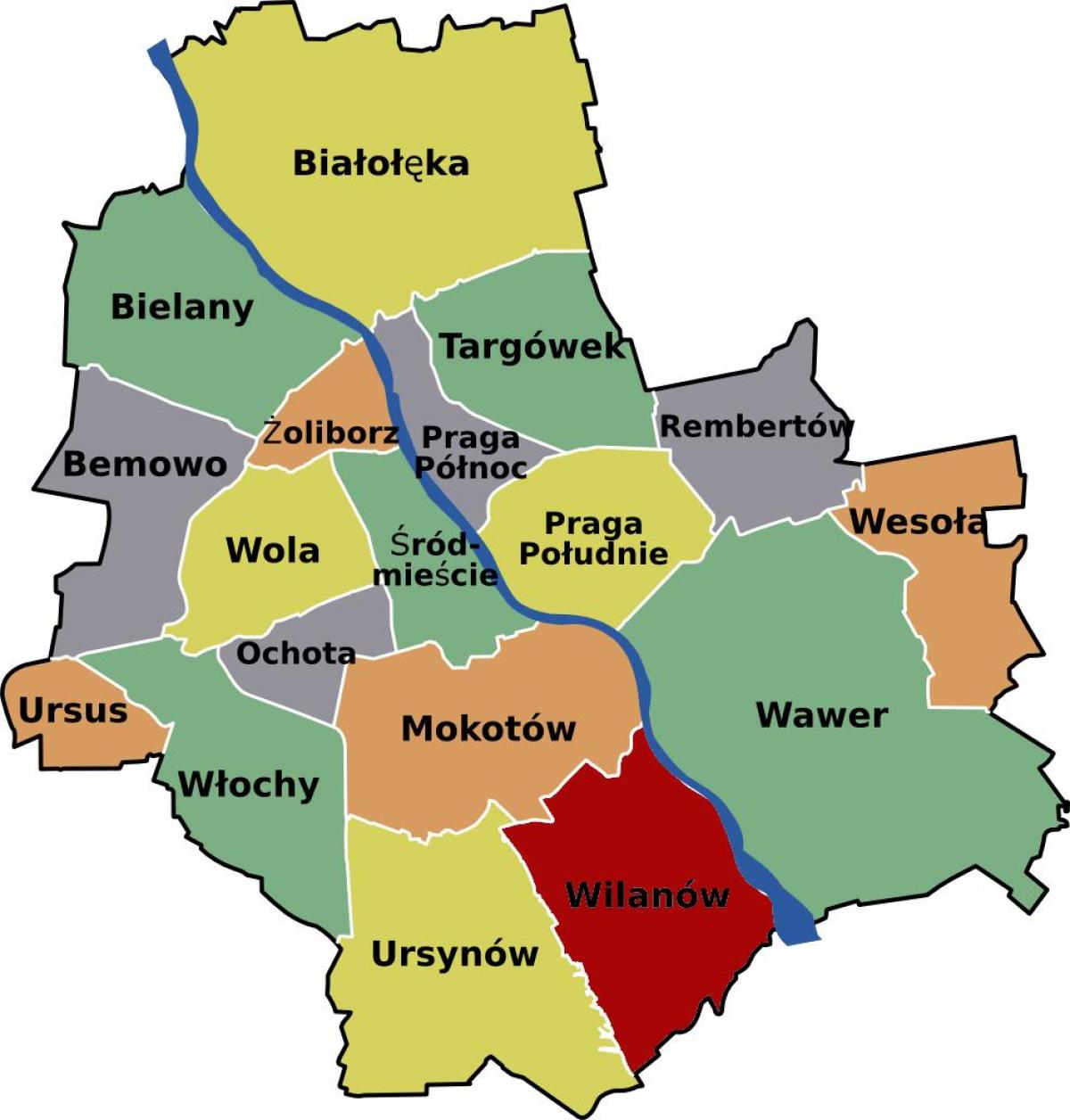 מפה של ורשה שכונות 